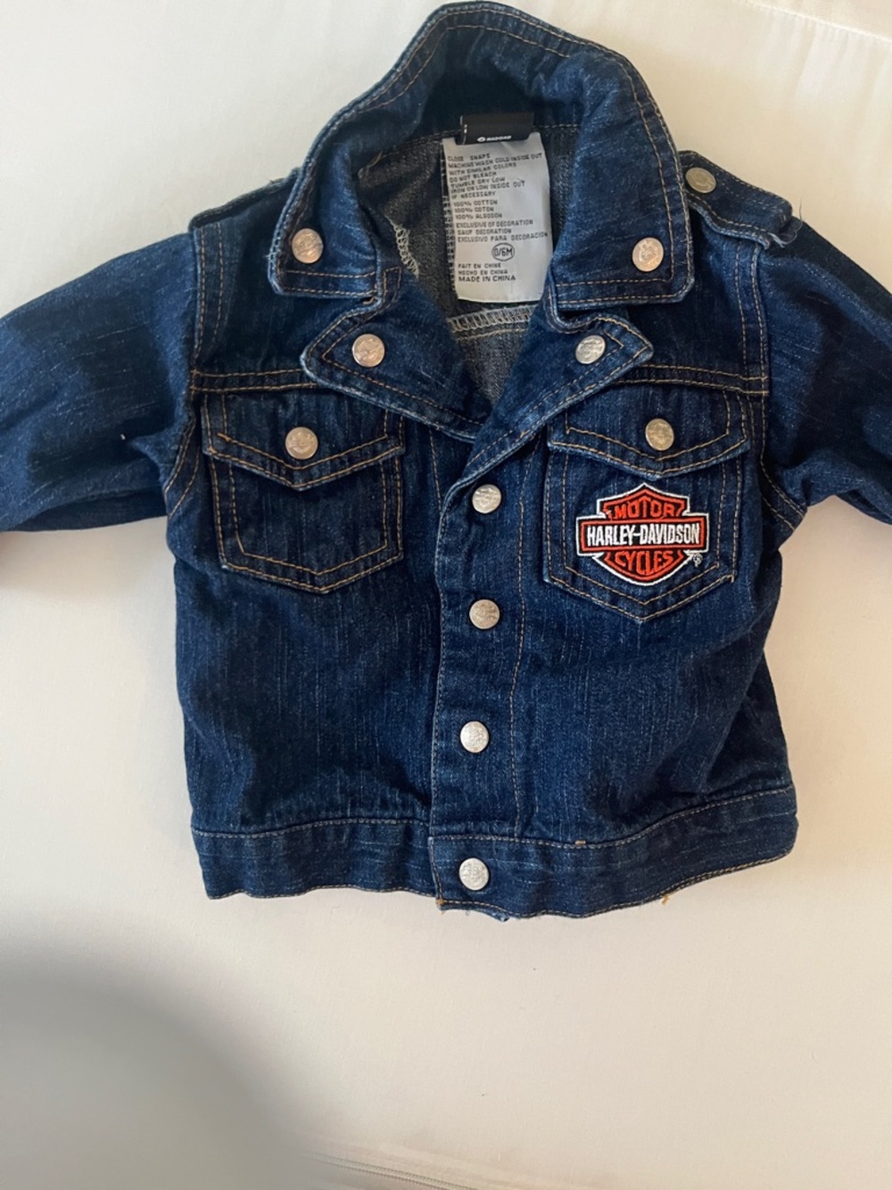 Harley-Davidson Kids Dark Blue Denim Jean Jacket with Orange Patch